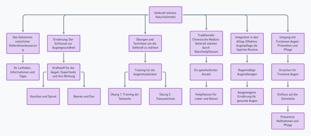 Flowchart-Infografik mit Strategien zur Stärkung der Sehkraft durch natürliche Methoden